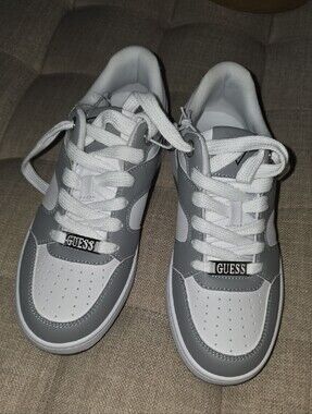 Guess White and Light Gray Low-Top Lace-Up Sneakers